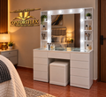 Tocador Hollywood 9 Cajones Montesori con espejo de luces LED y repisas laterales | Confortflex