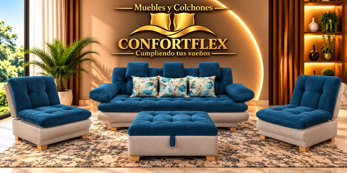 Sala Kioto - Sofá reclinable 3 puestos con auxiliares y puff baúl | Confortflex