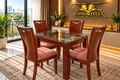Comedor Caoba Vidrio 15mm 4 puestos - Base en cedro caoba y sillas tapizadas | Confortflex