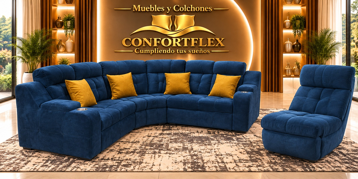Sala Dubai - Sala curva con mesedora y porta vasos | Confortflex