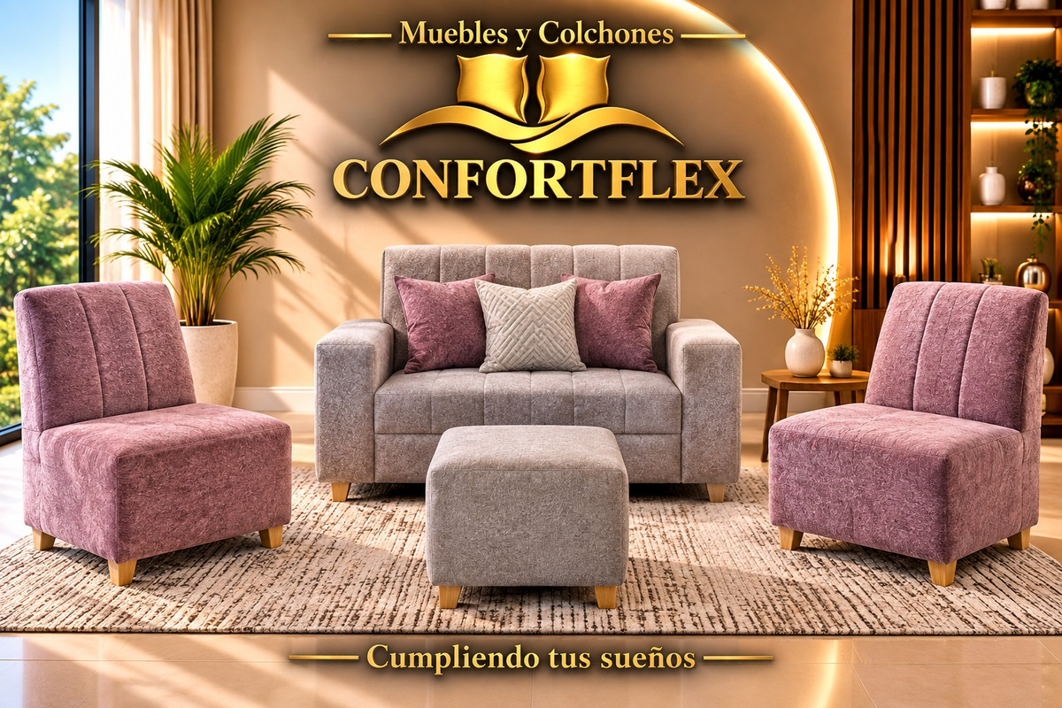 Sala Petit - Sofá 2 puestos, 2 auxiliares y puff Confortflex