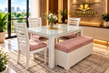 Comedor 5 Puestos con Puff Baúl - Base en cedro blanco, 3 sillas y puff baúl 2 puestos | Confortflex
