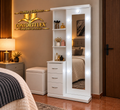 Tocador Hollywood 3 Cajones Coquet con espejo de luces LED cuerpo entero y repisas | Confortflex